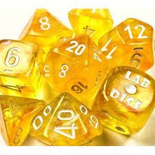 CHX 30053- 7-Die Set Borealis Luminary: Canary/White Lab Dice